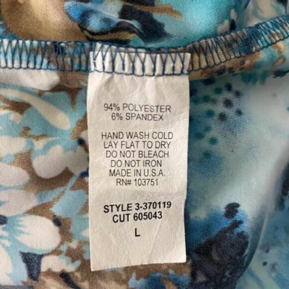 Brittany Black Multicolor Floral Blouse Size L Stretch 3/4 Sleeve Chic Blue Teal - Picture 9 of 11